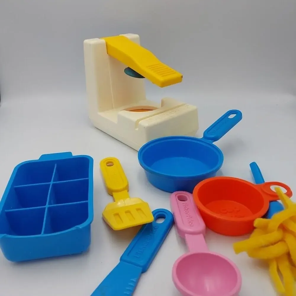 Vtg Fisher Price Fun with Food Fry‎ Pan Spatula Scrubber Dishes Can Opener